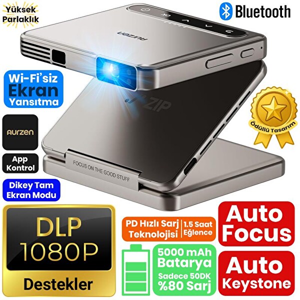 Vankyo Aurzen ZIP Katlanabilir DLP 1080P Destekli Bataryalı Projeksiyon Cihazı - Auto Focus - Auto Keyston