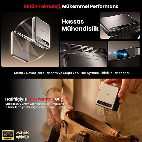 Vankyo Aurzen ZIP Katlanabilir DLP 1080P Destekli Bataryalı Projeksiyon Cihazı - Auto Focus - Auto Keyston