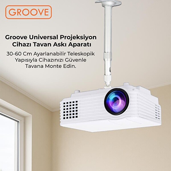 Groove Vankyo 30-60CM Alüminyum Projeksiyon Cihazı Tavan Askı Aparatı Duvar Bağlantı Aparatı Universal Beyaz