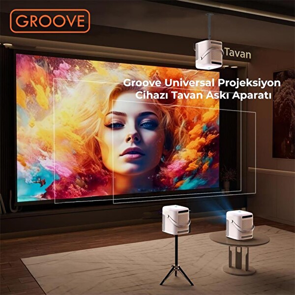 Groove Vankyo 30-60CM Alüminyum Projeksiyon Cihazı Tavan Askı Aparatı Duvar Bağlantı Aparatı Universal Projector Siyah