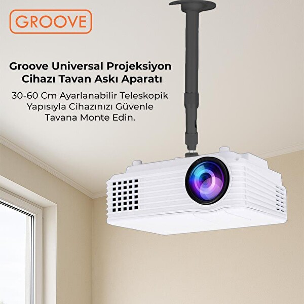 Groove Vankyo 30-60CM Alüminyum Projeksiyon Cihazı Tavan Askı Aparatı Duvar Bağlantı Aparatı Universal Projector Siyah