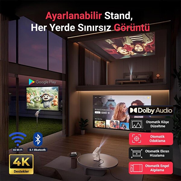 Vankyo Aurzen Boom Air Projeksiyon Cihazı - Android Google TV 4K Destekli HDR10 Auto Focus Auto Keystone