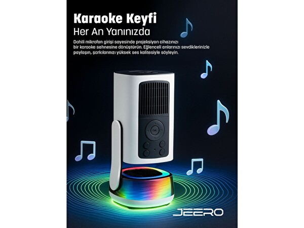 Jeero K6 T950S-Cortex A53 Quad Core 1.464 GHZ Türkçe Menü Android 13 Dual Microphone Karaoke Projeksiyon Cihazı Ve Aksesuarları