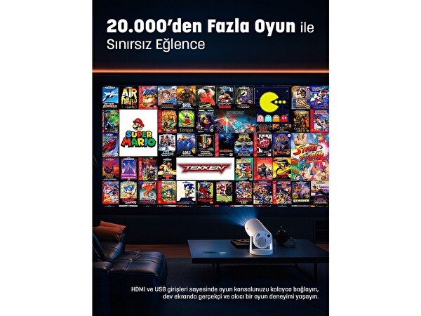 Jeero 4K FHD 2.4G Wıreless Türkçe Menü 3D Games Android 2 Adet Oyun Kolu 20.000 Oyunlu Projeksiyon Cihazı Ve Aksesuarları