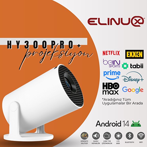 Elinux HY300 PRO + Akıllı Android 14 Projektör Cihazı - H726
