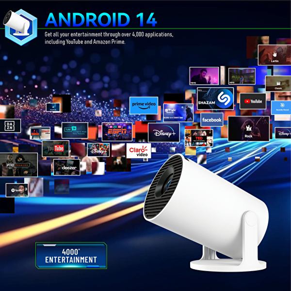 Elinux HY300 PRO + Akıllı Android 14 Projektör Cihazı - H726