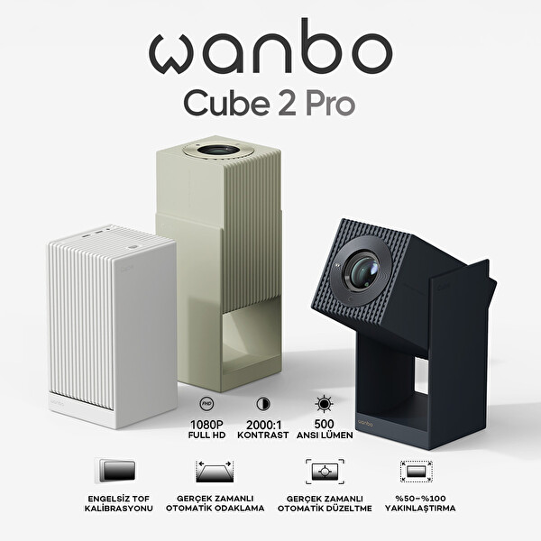 Wanbo Cube 2 Pro 1080P FHD 1.2x3.5 M Projeksiyon Cihazı - Beyaz