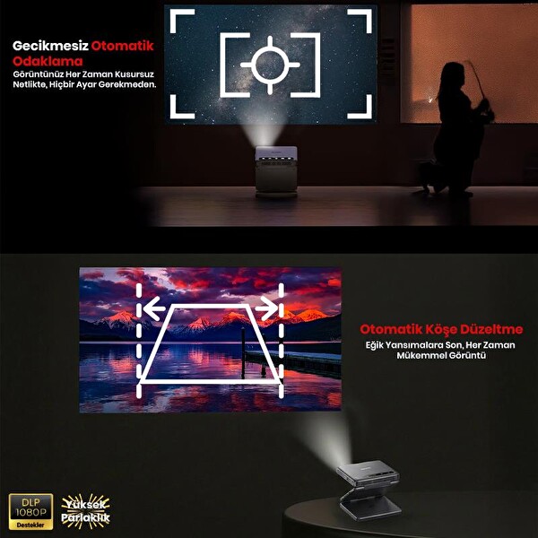 Vankyo Aurzen ZIP DLP 1080P +Auto Focus+Auto Keystone+Type-C Hızlı Şarj+6G Wi-Fi Destekli Bataryalı Projeksiyon Cihazı