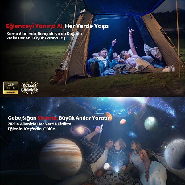 Vankyo Aurzen ZIP DLP 1080P +Auto Focus+Auto Keystone+Type-C Hızlı Şarj+6G Wi-Fi Destekli Bataryalı Projeksiyon Cihazı