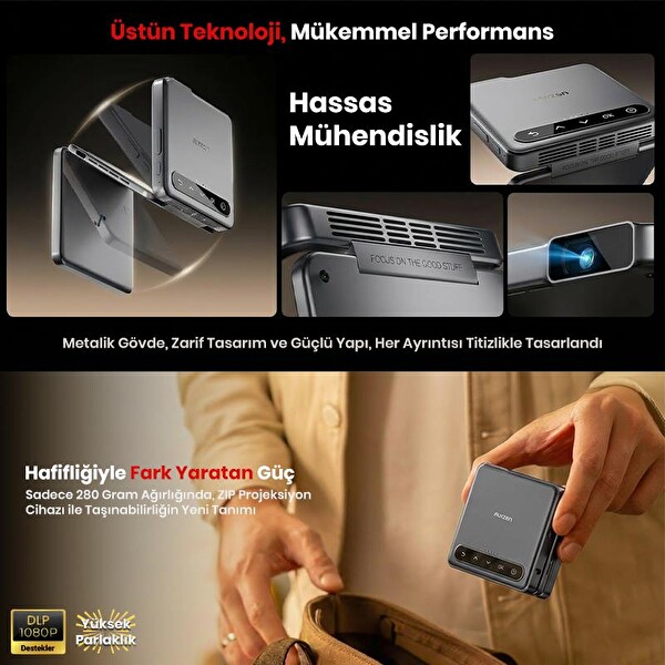 Vankyo Aurzen ZIP DLP 1080P +Auto Focus+Auto Keystone+Type-C Hızlı Şarj+6G Wi-Fi Destekli Bataryalı Projeksiyon Cihazı