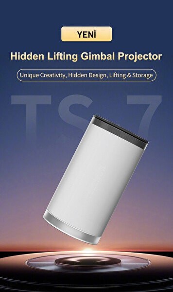 Elinux TS7 Android 13 90 Derece Gimbal Tripod 720P Çözünürlük 230 ANSI Lümen Wi-Fi 6 Bluetooth 5.4 Beyaz Projeksiyon Cihazı