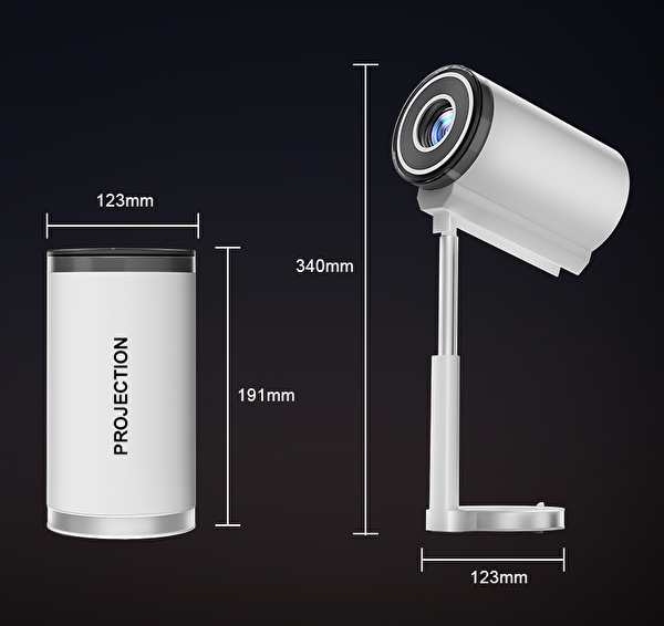 Elinux TS7 Android 13 90 Derece Gimbal Tripod 720P Çözünürlük 230 ANSI Lümen Wi-Fi 6 Bluetooth 5.4 Beyaz Projeksiyon Cihazı