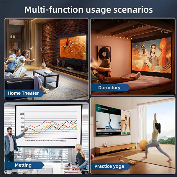 Elinux V318 Android 11 1080P Çözünürlük 360 ANSI Lümen Otomatik Focus,Wi-Fi 6 Bluetooth 5.4 Beyaz Projeksiyon Cihazı