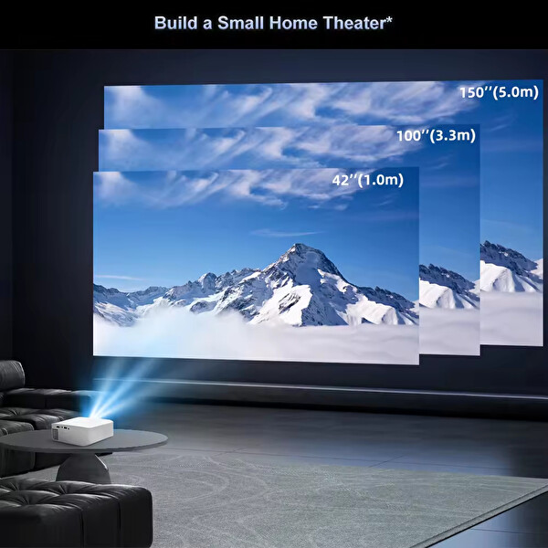 Elinux V318 Android 11 1080P Çözünürlük 360 ANSI Lümen Otomatik Focus,Wi-Fi 6 Bluetooth 5.4 Beyaz Projeksiyon Cihazı