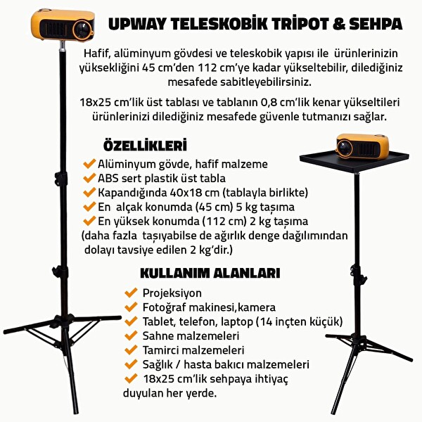 Upway 112 CM Teleskobik Tripod Sahne Projeksiyon ve Tablet Standı