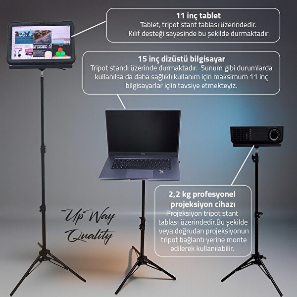 Upway 112 CM Teleskobik Tripod Sahne Projeksiyon ve Tablet Standı