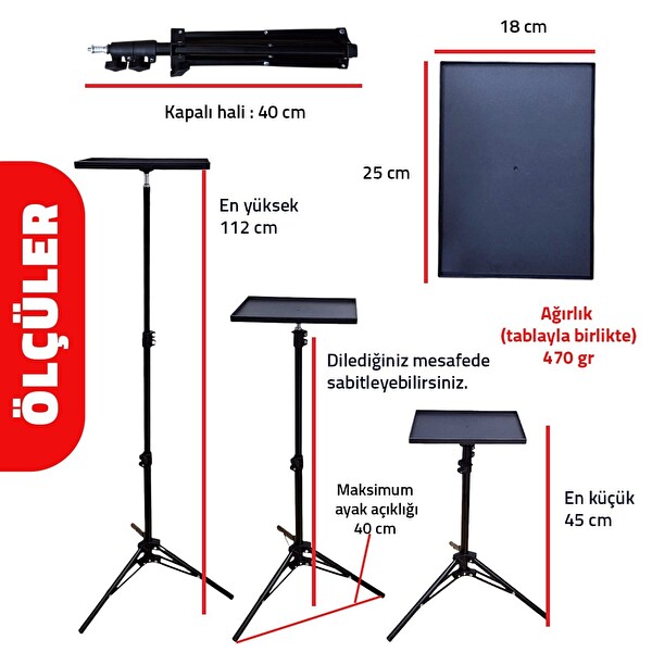 Upway 112 CM Teleskobik Tripod Sahne Projeksiyon ve Tablet Standı