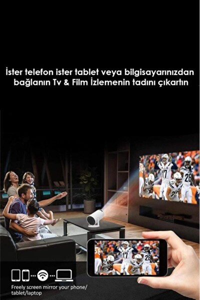 Başkenttekno HY300 Lite Taşınabilir Sinema Projektörü Ev Sineması Bluetooth Android 11 Wifi Akıllı Projeksiyon