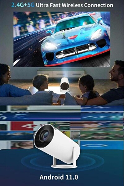 Başkenttekno HY300 Lite Taşınabilir Sinema Projektörü Ev Sineması Bluetooth Android 11 Wifi Akıllı Projeksiyon