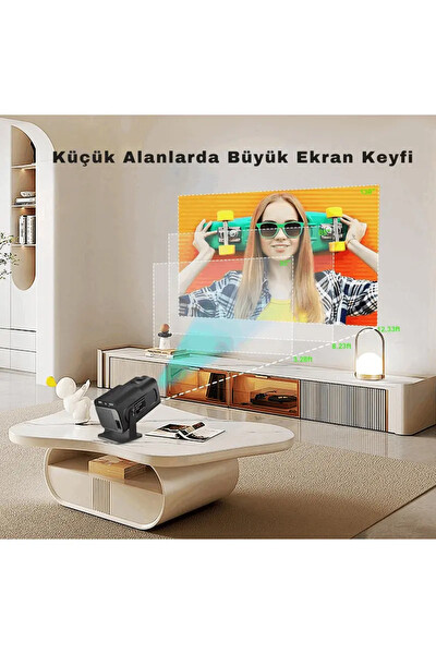 Başkenttekno Android Wifi Taşınabilir Projektör 4K Ultra HD Bluetooth 5.0 Hoparlörlü Akıllı Mini Projeksiyon