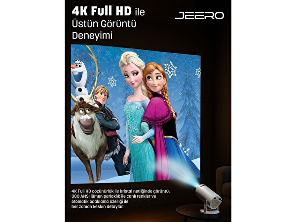 Jeero HY300PRO Multimedia Ultra HD 1080P Android 13 Türkçe MenüH713 Chipset Projeksiyon Cihazı Beyaz
