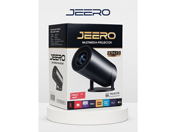 Jeero HY300PRO Multimedia Ultra HD 1080 Android 13 Türkçe Menü H713 Chipset Projeksiyon Cihazı Siyah
