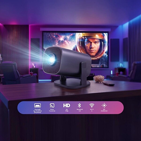 Alpsmart AS586 Android 11 Bluetooth HDMI USB WiFi Led Projeksiyon Cihazı
