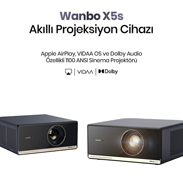 Wanbo X5 S 1100 ANSI Full HD VIDAA Voice 4K Destekler WiFi Bluetooth Projeksiyon Cihazı