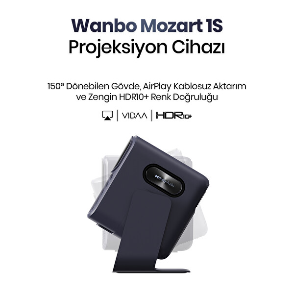 Wanbo Mozart 1S 1200 Ansi Vidaa Voice Full HD Akıllı Projeksiyon Cihazı 4K Destekler Dahili Gimbal Stand