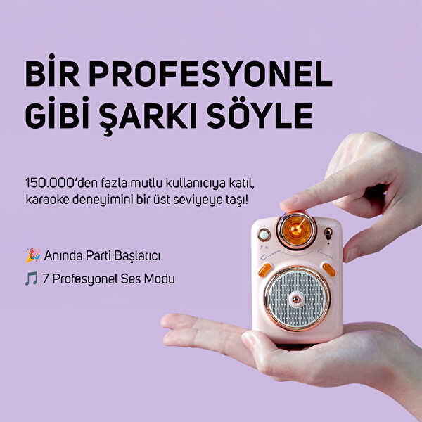 Divoom Fairy-Ok Karaoke Mikrofonlu FM Radyolu Taşınabilir Pembe Bluetooth Hoparlör