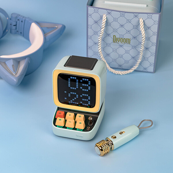 Divoom Ditoo Mic Piksel Ekranlı Karaoke Mikrofonlu Mavi Bluetooth Hoparlör