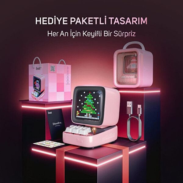 Divoom Ditoo Pro Piksel Ekranlı Pembe Bluetooth Hoparlör