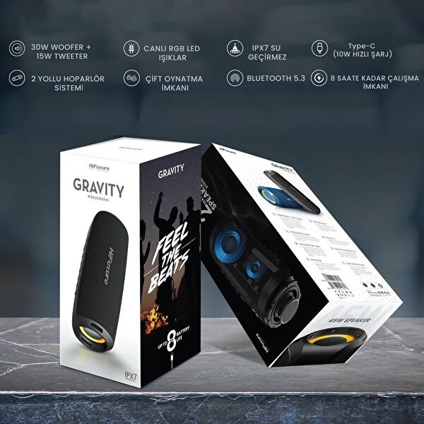 HiFuture Gravity RGB BT 5.3 45W IPX7 Taşınabilir Stereo Siyah Bluetooth Hoparlör