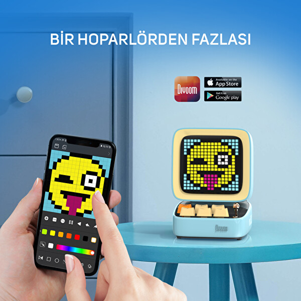 Divoom Ditoo Pro Mavi Bluetooth Hoparlör ve Times Gate Dijital Led Ekran Seti