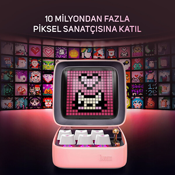Divoom Ditoo Pro Pembe Bluetooth Hoparlör ve Pixoo Max Led Ekran Seti