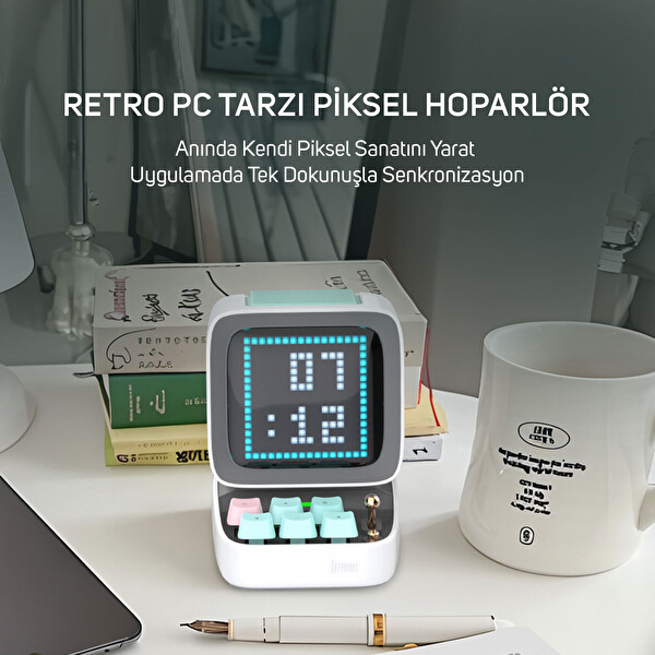 Divoom Ditoo Pro Beyaz Bluetooth Hoparlör ve Times Gate Dijital Led Ekran Seti