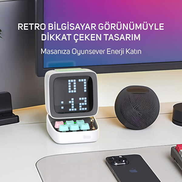 Divoom Ditoo Pro Beyaz Bluetooth Hoparlör ve Times Gate Dijital Led Ekran Seti