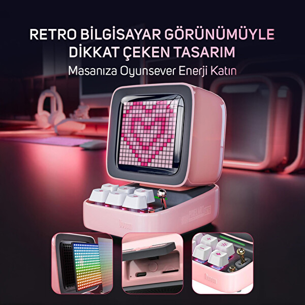Divoom Ditoo Pro Pembe Bluetooth Hoparlör ve Times Gate Dijital Led Ekran Seti