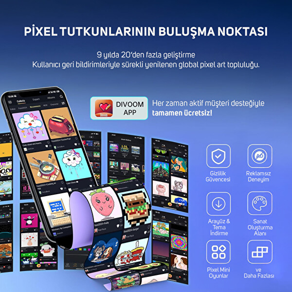 Divoom Ditoo Pro Siyah Bluetooth Hoparlör ve Times Gate Dijital Led Ekran Seti