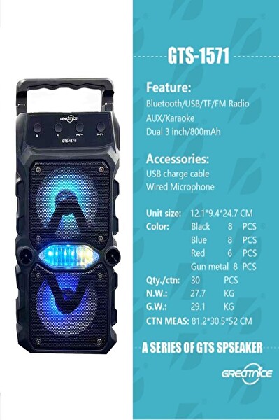 Torima GTS-1571 Mikrofonlu Siyah Bluetooth Hoparlör