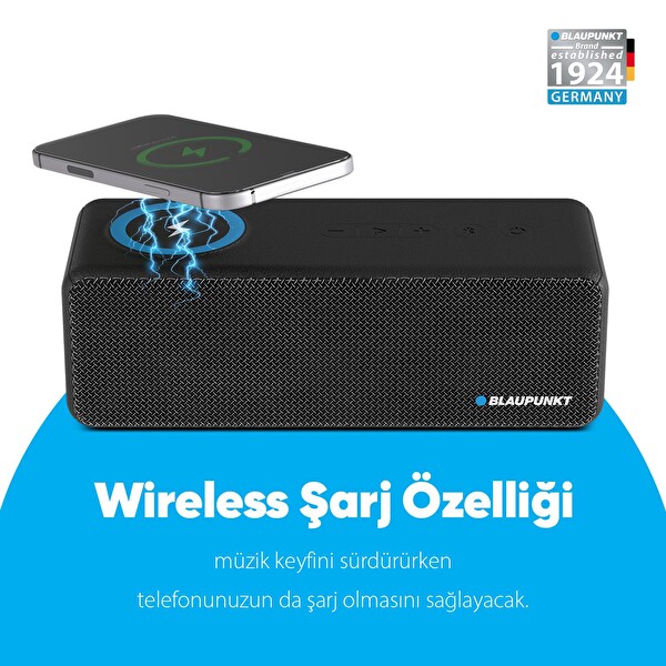 Blaupunkt LS250 Kablosuz Şarj Standlı Siyah Bluetooth Hoparlör Ses Bombası