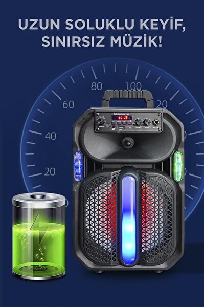 Torima D26 RGB Işıklı Mikrofonlu Kumandalı USB/TF/FM/MIC/BT Siyah Bluetooth Hoparlör