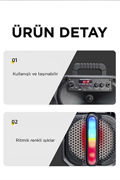 Torima D26 RGB Işıklı Mikrofonlu Kumandalı USB/TF/FM/MIC/BT Siyah Bluetooth Hoparlör