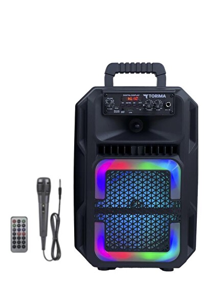 Torima D25 RGB Işıklı Mikrofonlu Kumandalı USB/TF/FM/MIC/BT Siyah Bluetooth Hoparlör