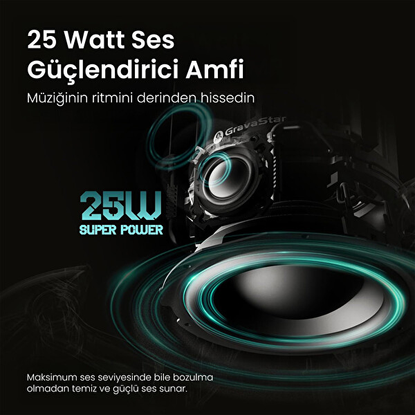GravaStar Süpernova Siyah Led Işıklı 25W Bluetooth Hoparlör