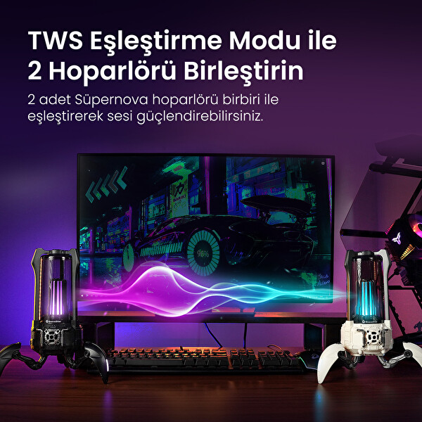 GravaStar Süpernova Siyah Led Işıklı 25W Bluetooth Hoparlör