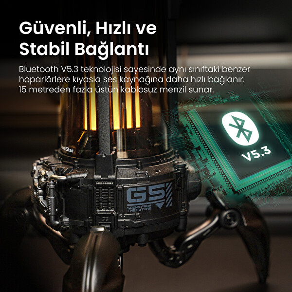 GravaStar Süpernova Siyah Led Işıklı 25W Bluetooth Hoparlör