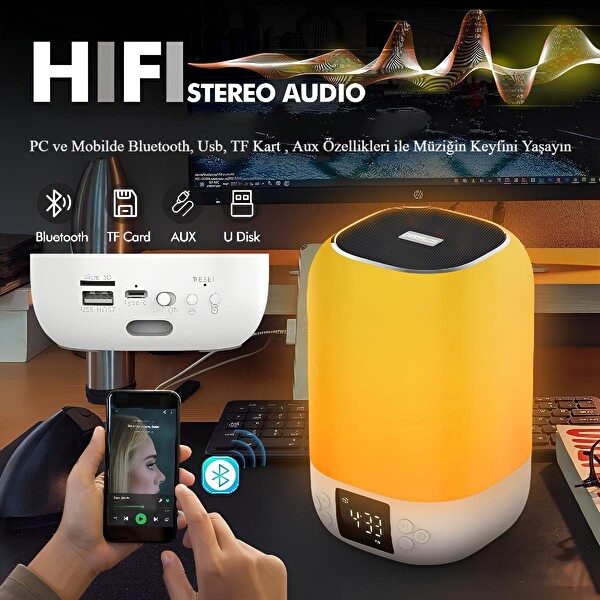 Cosmostech DY20 Mini Hıfı RGB Aydınlatmalı - Alarm Saat - Uyku Modlu - Bluetooth Kablosuz Speaker Hoparlör