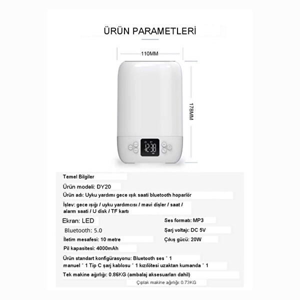 Cosmostech DY20K Karaoke Bluetooth Hoparlör RGB Işıklı Alarm Saat Uyku Mod Özel Sesli Kablosuz Speaker