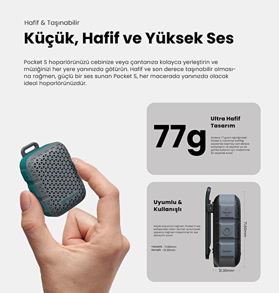 HiFuture Pocket S Su Geçirmez Kablosuz Hoparlör 5W TWS IPX7 Taşınabilir Bluetooth Hoparlör Bej